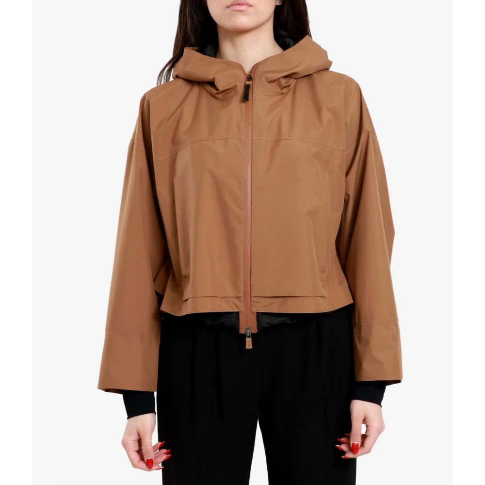 Herno Hooded Technical Fabric Jas Brown Dames