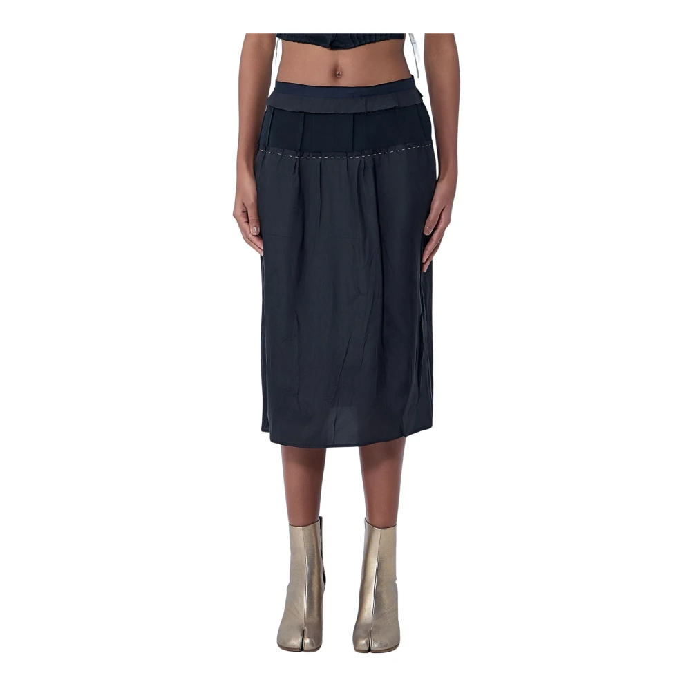 Maison Margiela Midi Skirts, Female, S, Topstitching Midi Skirt Black