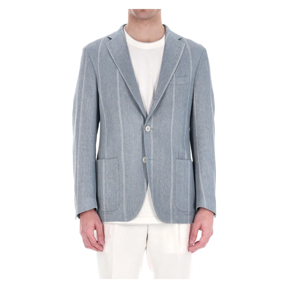 Eleventy Men's Blue Comfort Linen-Cotton Pinstriped Jacket - Blazers - M - Jackets