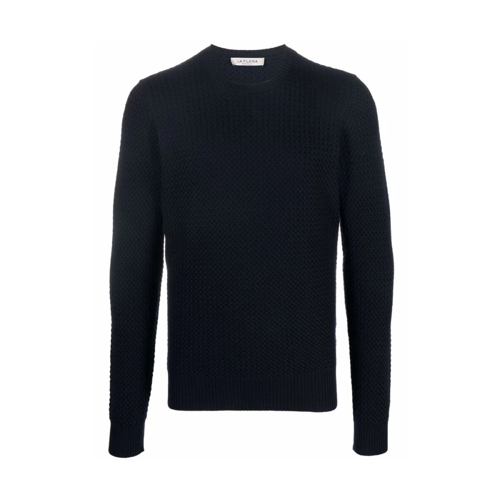 La Fileria Navy Blue Waffle-Knit Crew-Neck Jumper Blue Heren