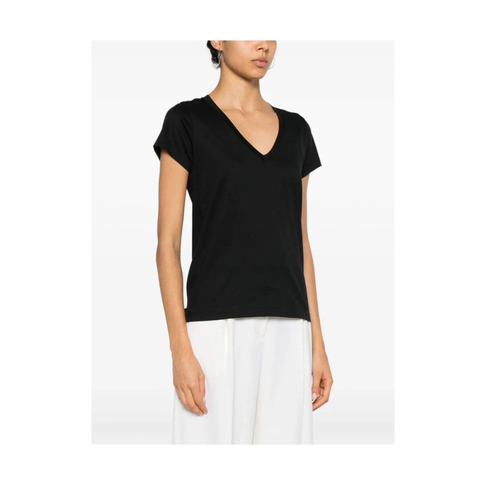 Mazzarelli Zwart V-hals Jersey T-shirt Black Dames