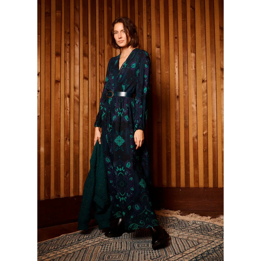 La Fée Maraboutée Blauw en groen bedrukte wikkeljurk Blue Dames
