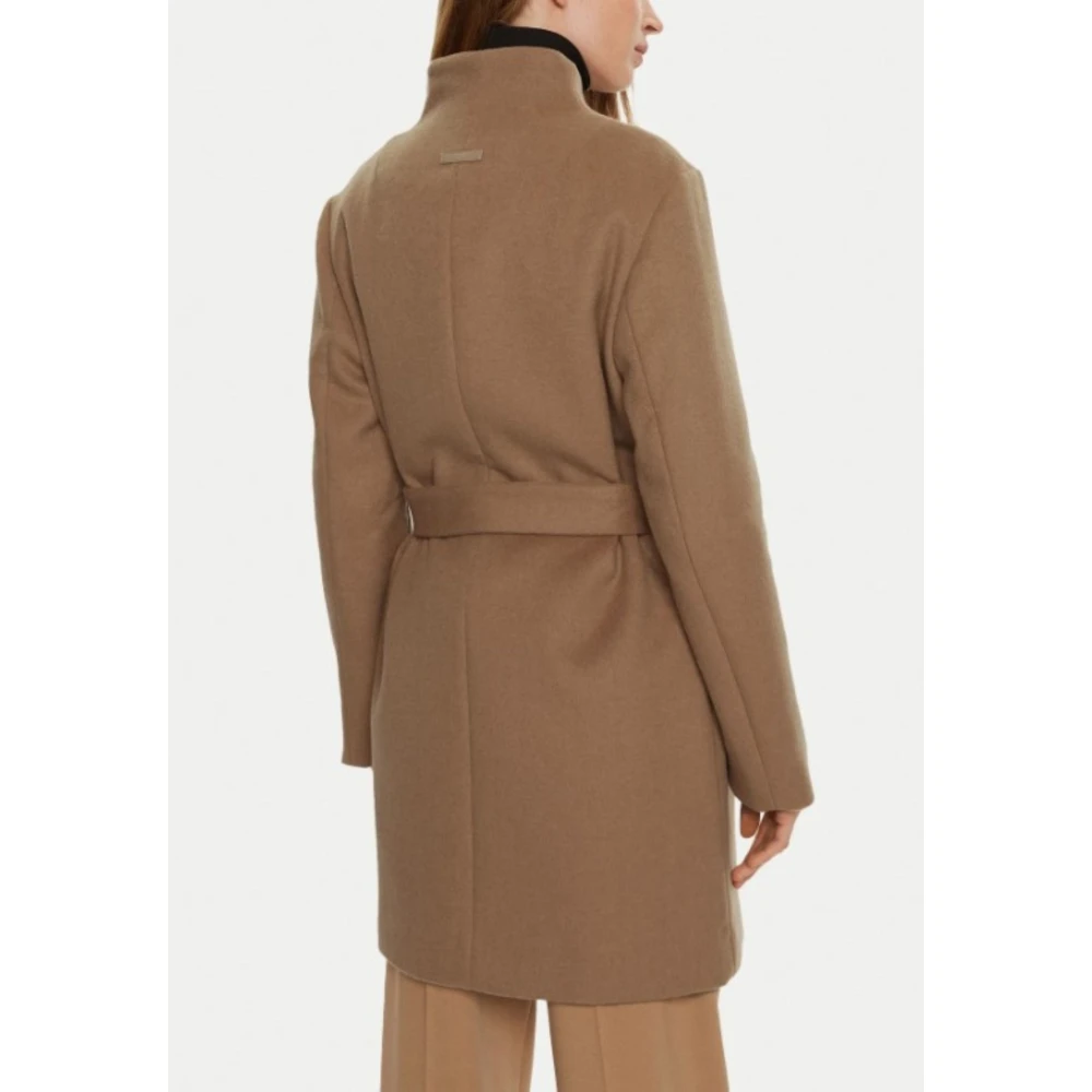 Calvin Klein Wollen Funnel Neck Jas voor Vrouwen Beige Dames