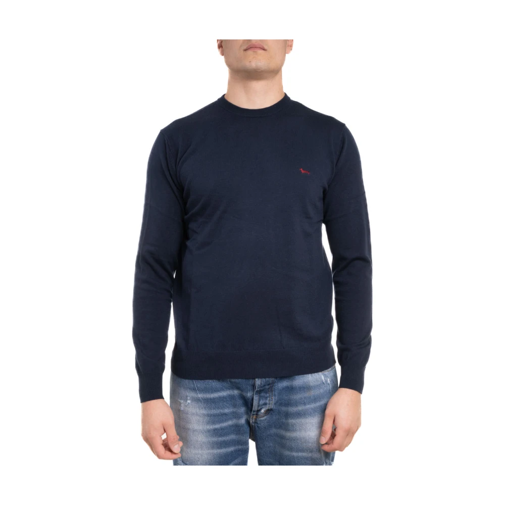 Harmont & Blaine Crew Neck Sweater van Biologische Wol en Katoen Blue Heren