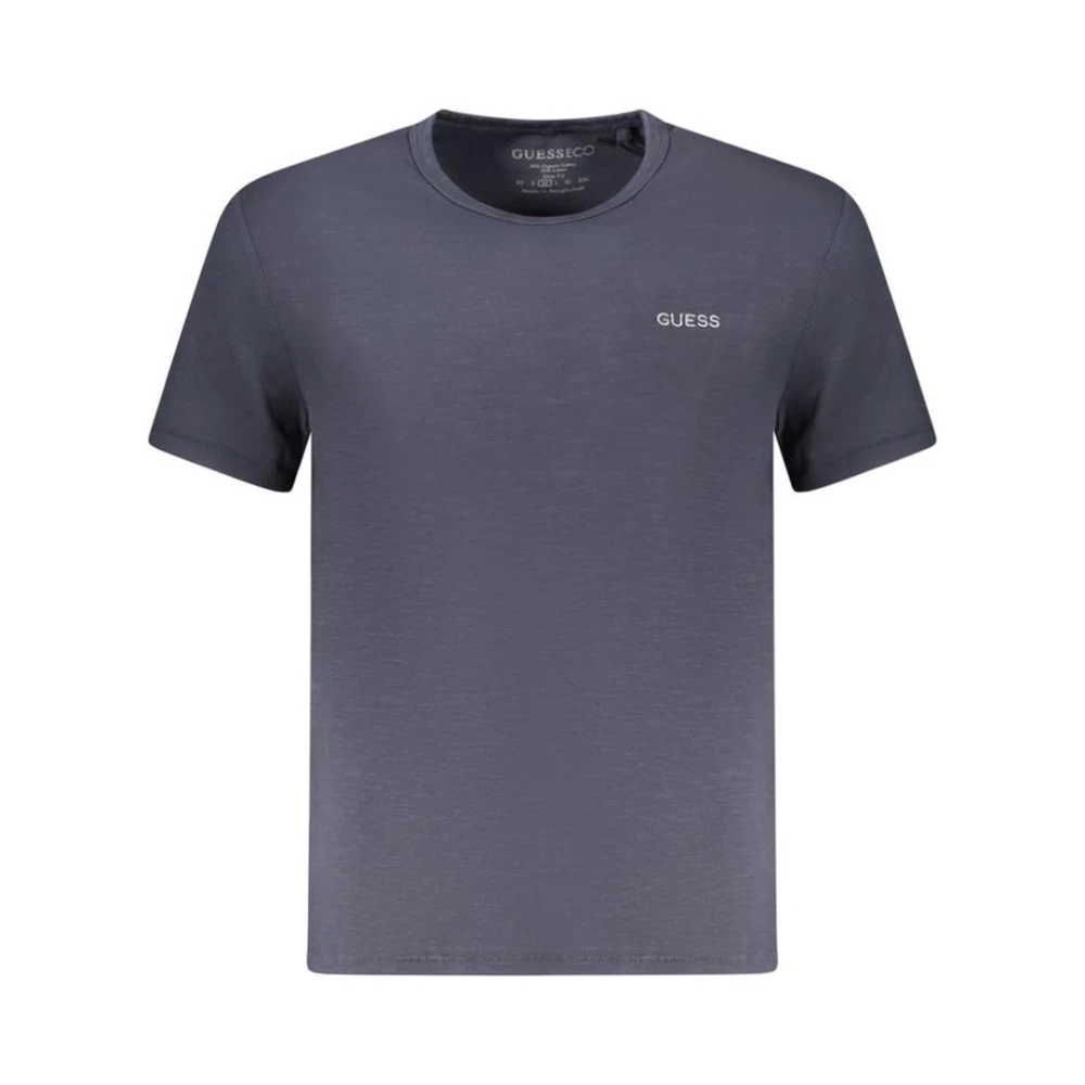 Guess Blue T-Shirts, Male, 2XL, Cotton Crew Neck T-Shirt