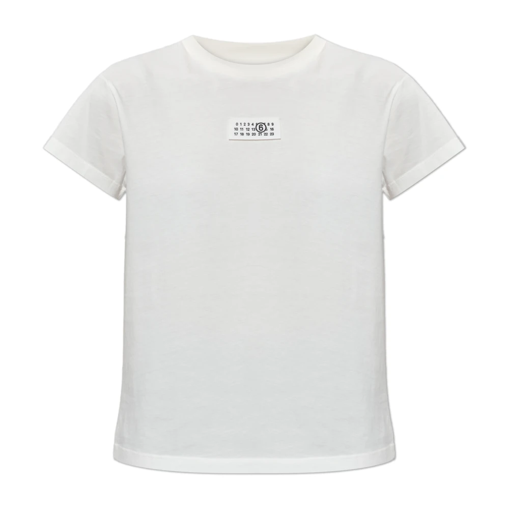 Mm6 Maison Margiela Vrouw Wit Tops Dames, M, Katoen, T-Shirt Met Logopatch