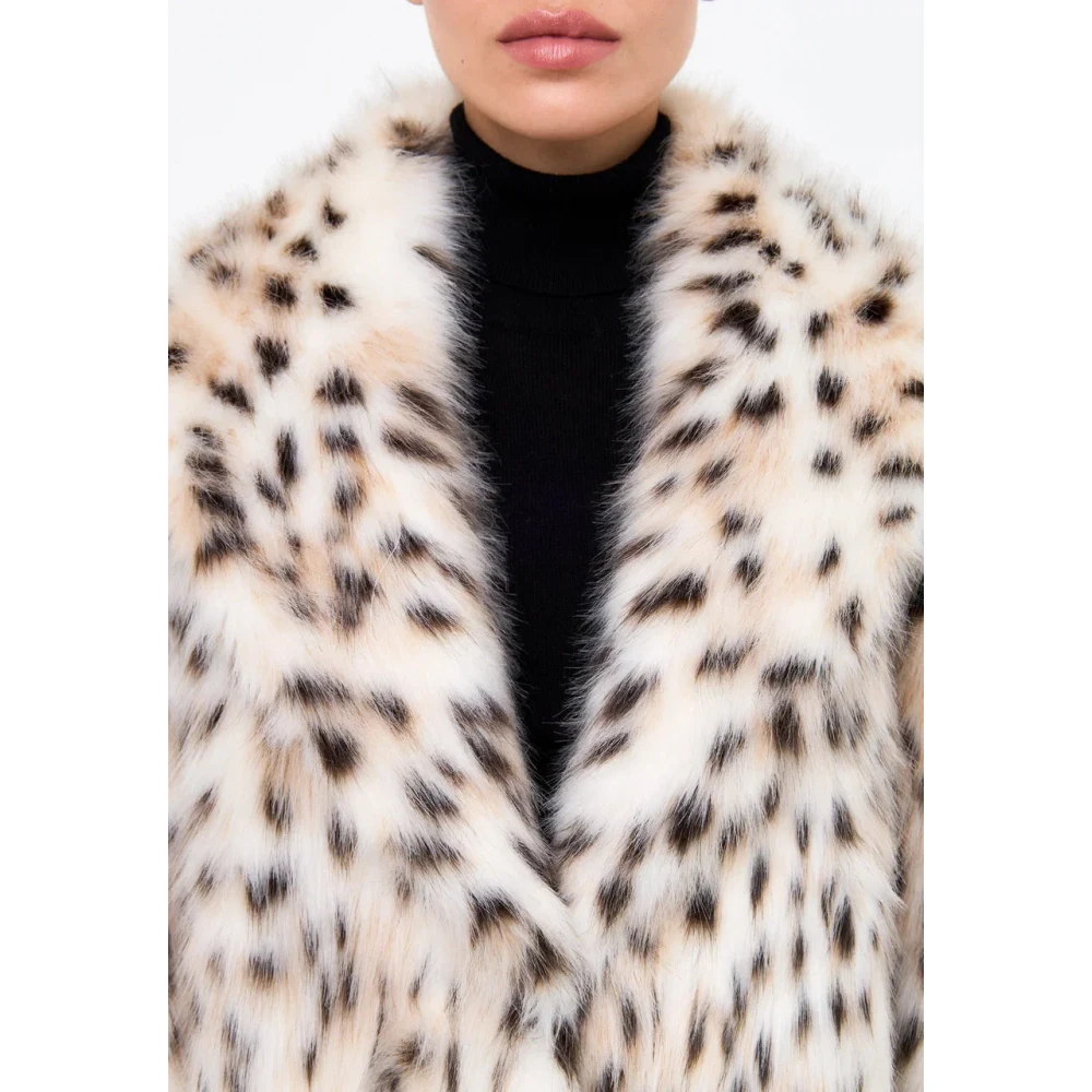 Cesare Gaspari Luxe Gevlekte Nep Lange Jas Beige Dames