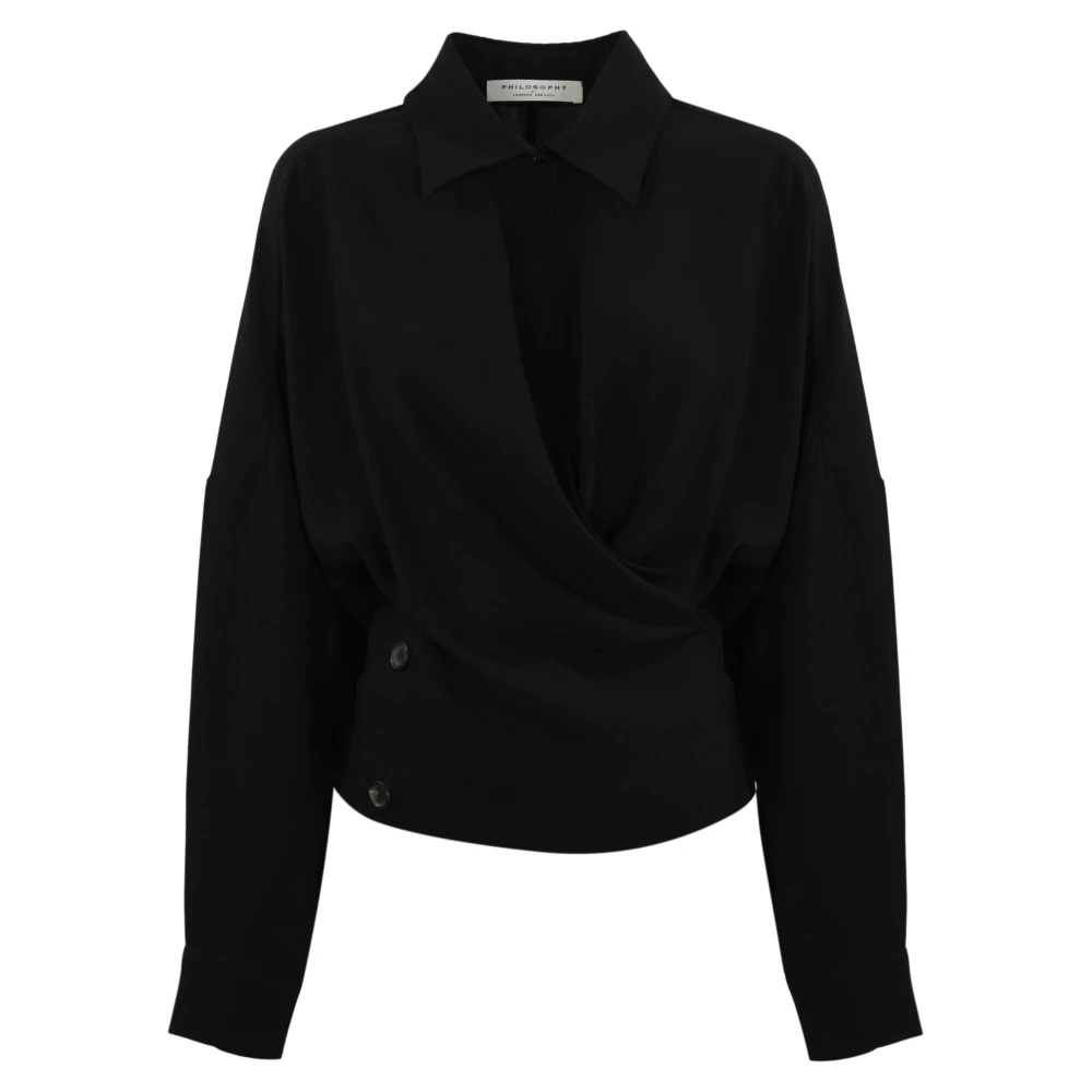 Philosophy di Lorenzo Serafini Zwarte Cross-Over Shirt Lange Mouw Black Dames