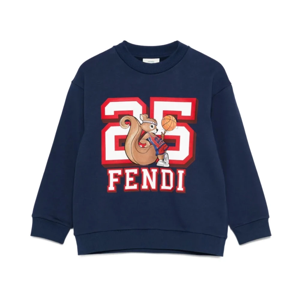 Fendi Boys Blue Kids Sweatshirts, 5 Y, Squirrel Print Kids Jumper