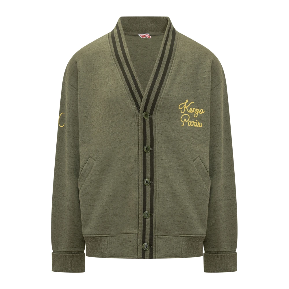 Kenzo Men's Green Paris Chainstitch Embroidered Cardigan