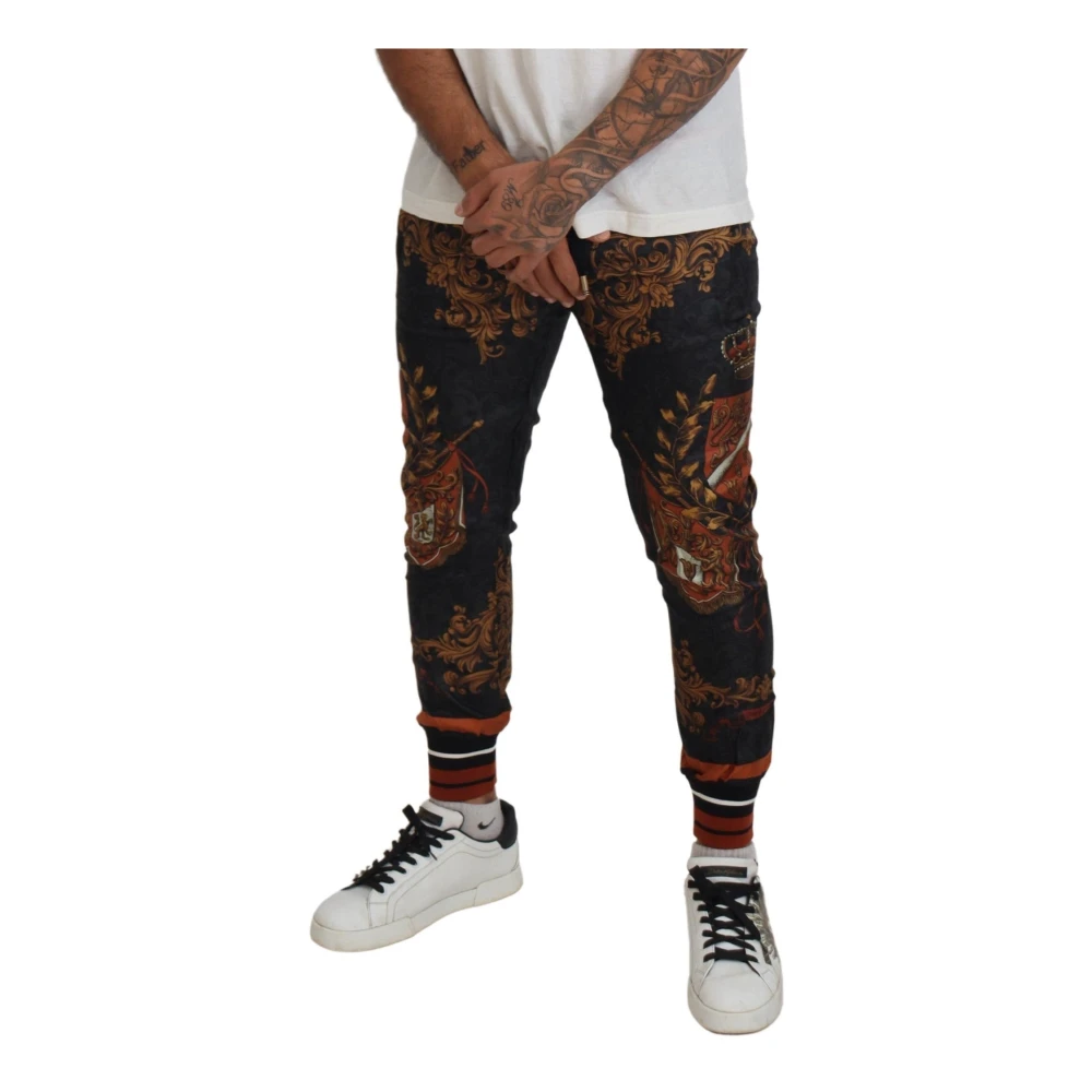 Dolce & Gabbana Barok Kroon Zijden Sweatpants Multicolor Heren