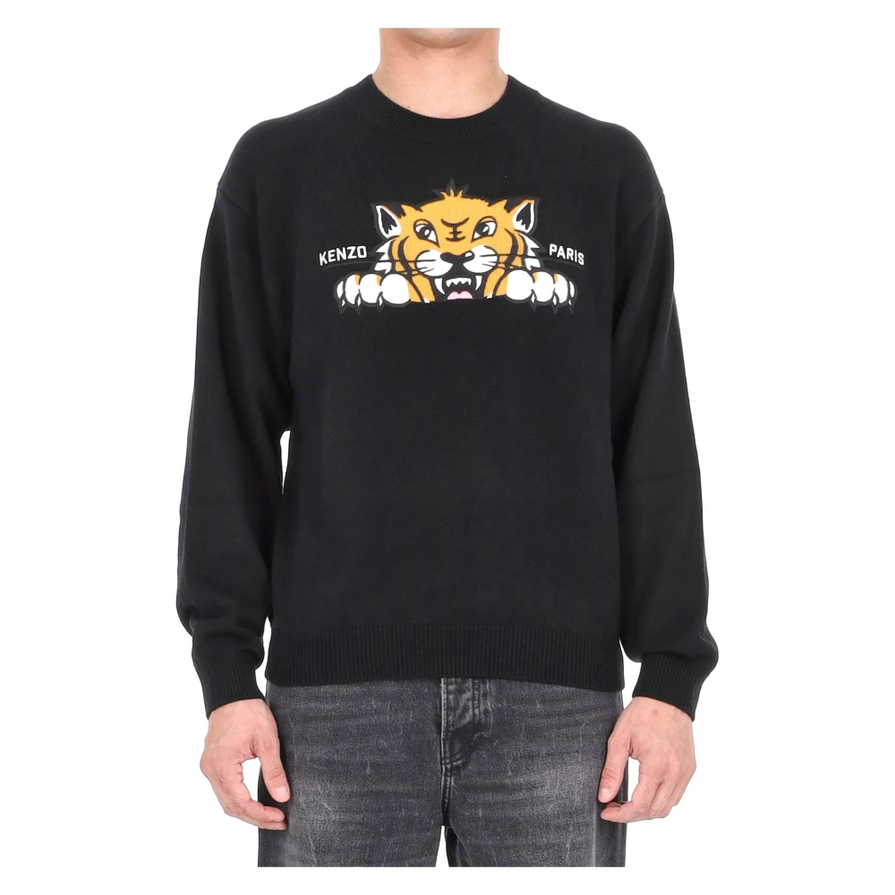 Kenzo Svart Happy Tiger Jumper