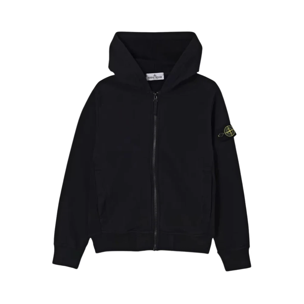 Stone Island Black Hooded Zip Sweatshirt - Male - Kids Sweatshirts - 8 Y - Kids
