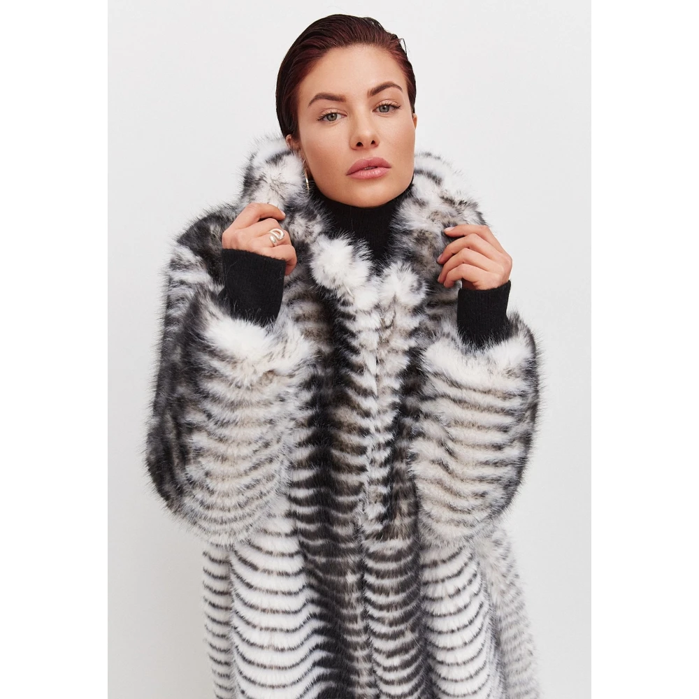 Cesare Gaspari Winter Faux Fur Geriemde Lange Jas Gray Dames