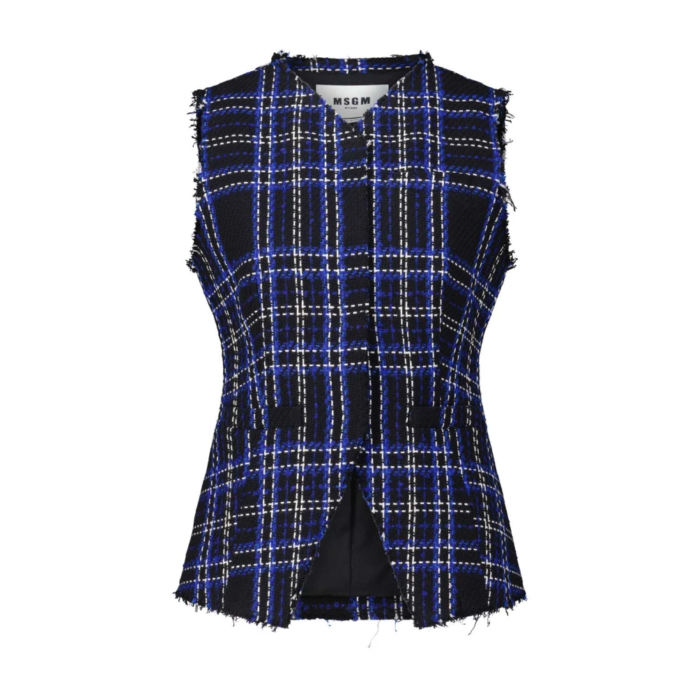 Msgm Geruite vest met franjes Black Dames