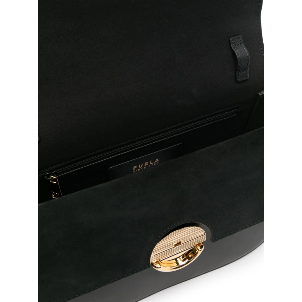 Furla Zwarte leren schoudertas met Boule slot Black Dames