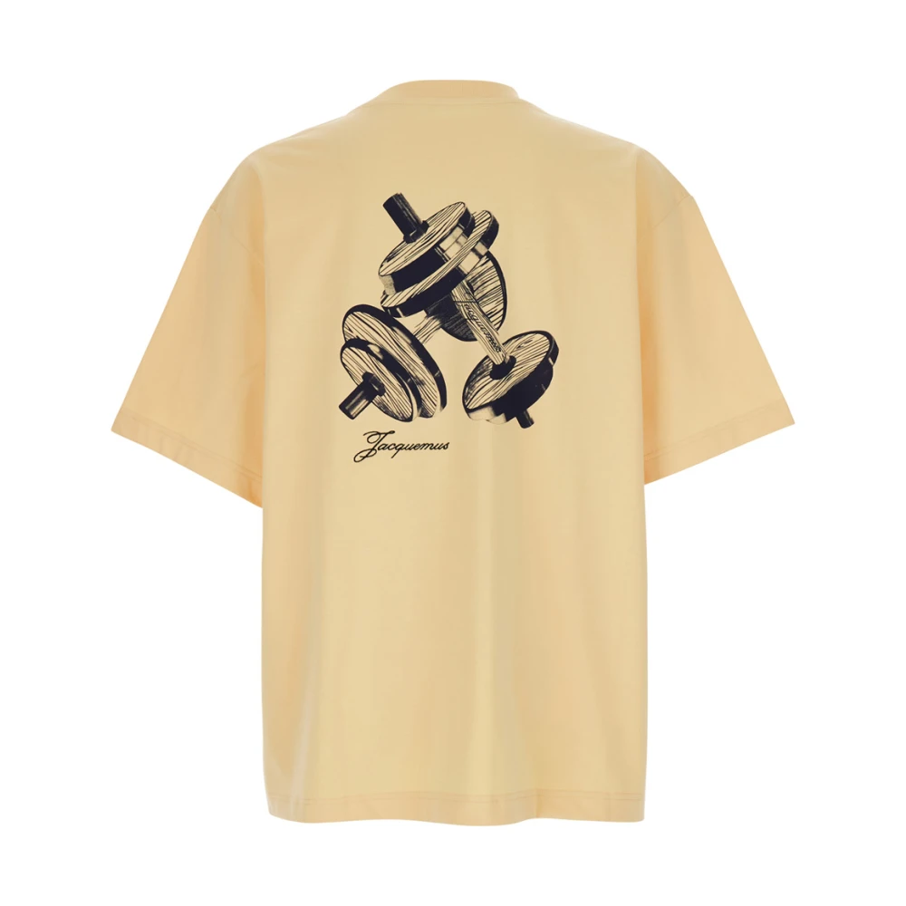 Jacquemus Geel Logo Print Katoenen T-Shirt Yellow Heren