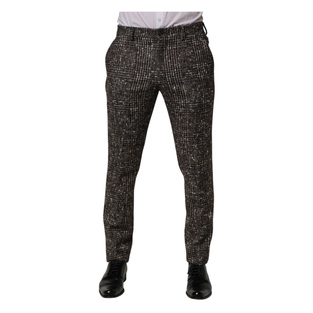 Dolce & Gabbana Men's Brown Suit Trousers, M, Wool Plaid Skinny Dress Trouser Trousers