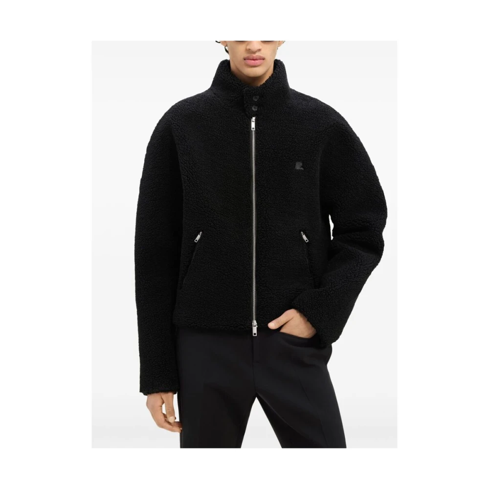 Courrèges Zwarte Fleece Jack met Opstaande Kraag Black Heren