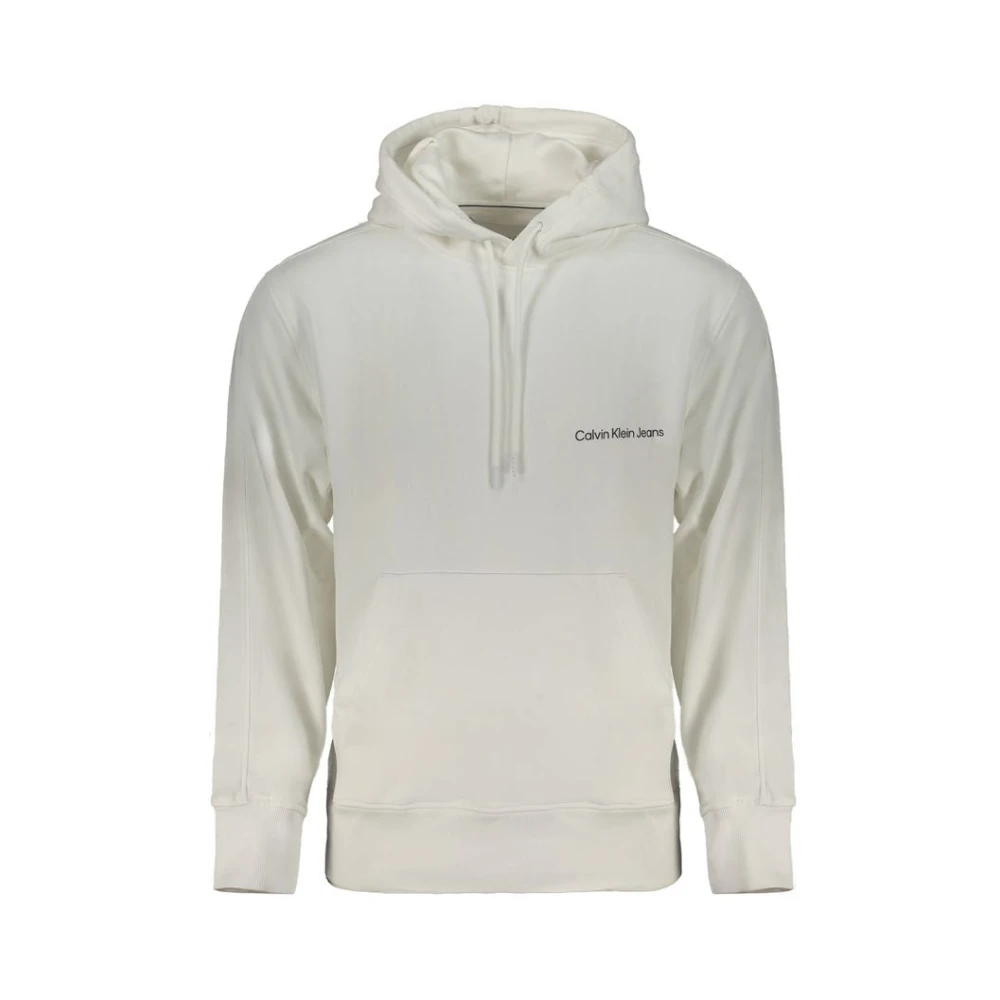 Calvin Klein Men's White Cotton Hooded Sweatshirt With Pocket