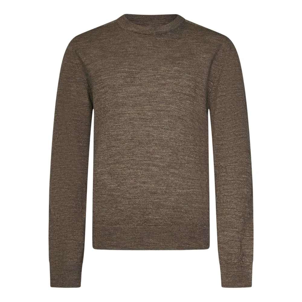 Maison Margiela Bruine Wollen Trui met Leren Patches Brown Heren