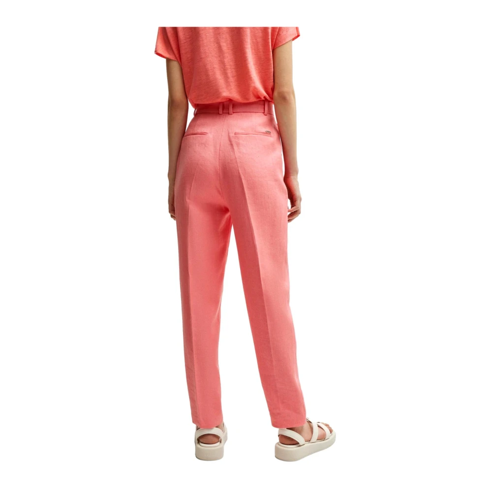 Hugo Boss Koraalroze Linnen Twill Tefike Broek Pink Dames