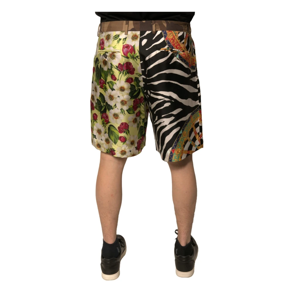 Dolce & Gabbana Zijden Patchwork Chino Shorts met Logo Multicolor Heren