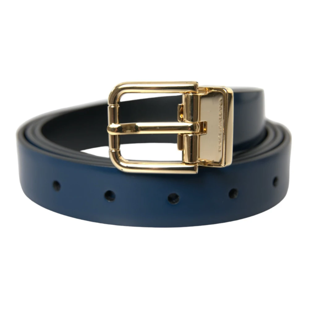 Dolce & Gabbana Elegante blauwe leren riem met metalen gesp Blue Heren