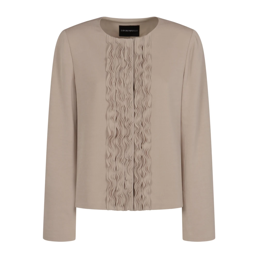 Emporio Armani Kvinno Beige Jackor Dam, M, Polyester, Ruffled Jacket