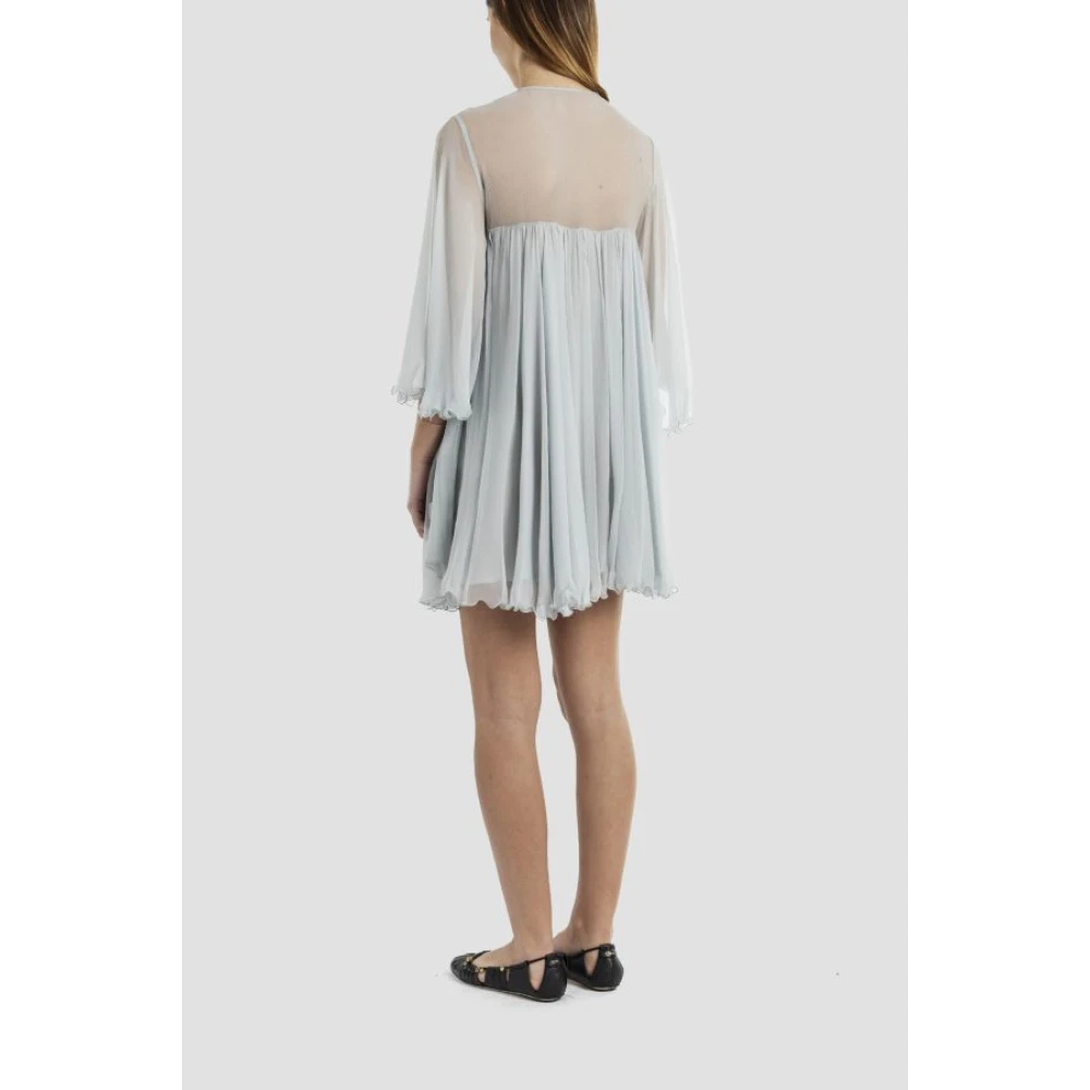Chloé Zijden Mini-jurk met Geplooide Randen Gray Dames