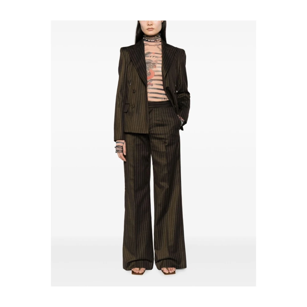 Jean Paul Gaultier Bruine Wollen Wijde Pijp Broek Brown Dames