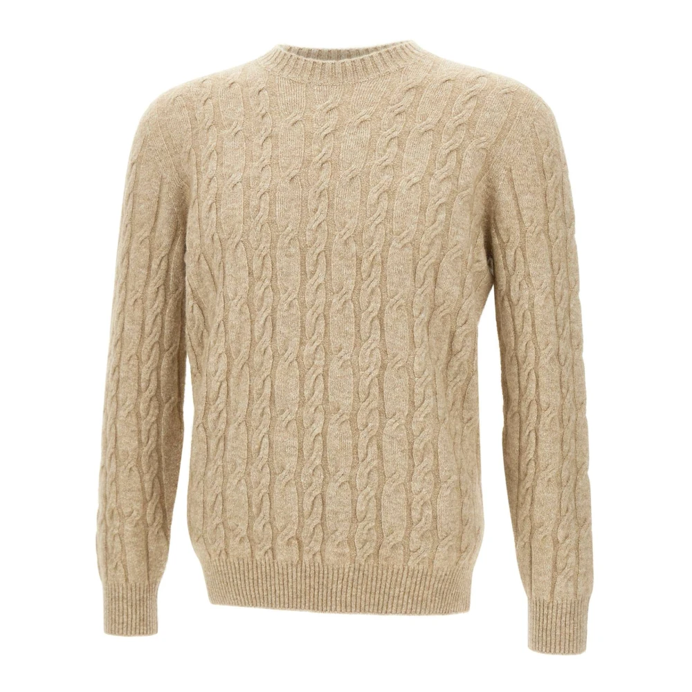 Kangra Kabelgebreide Ronde Hals Trui Beige Heren