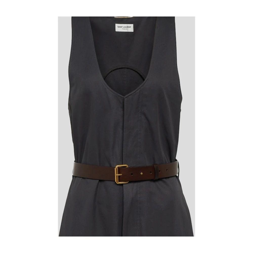 Saint Laurent Mouwmloze Jumpsuit met Riem Gray Dames