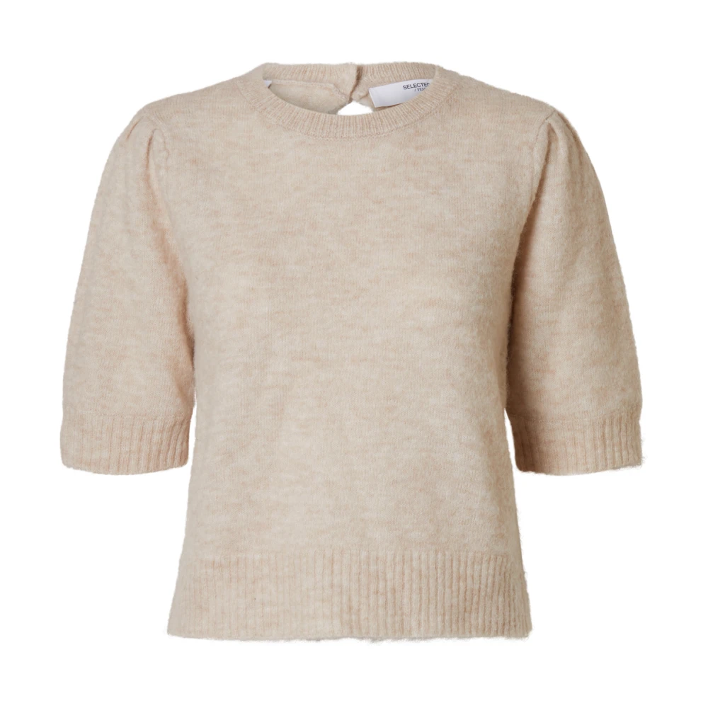 Selected Femme Open Back Knit O-Neck Sweater Beige Dames