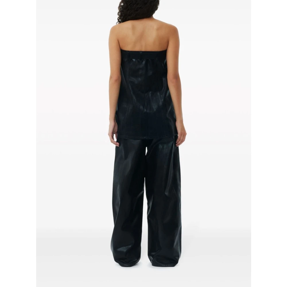 Ganni Zwarte Foil Denim Corsage Top Black Dames
