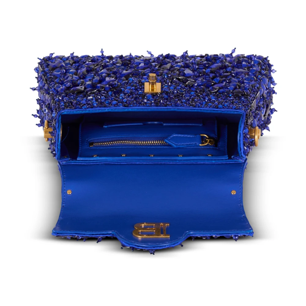 Balmain B-Buzz Dynasty tas van leer en geborduurd satijn Blue Dames