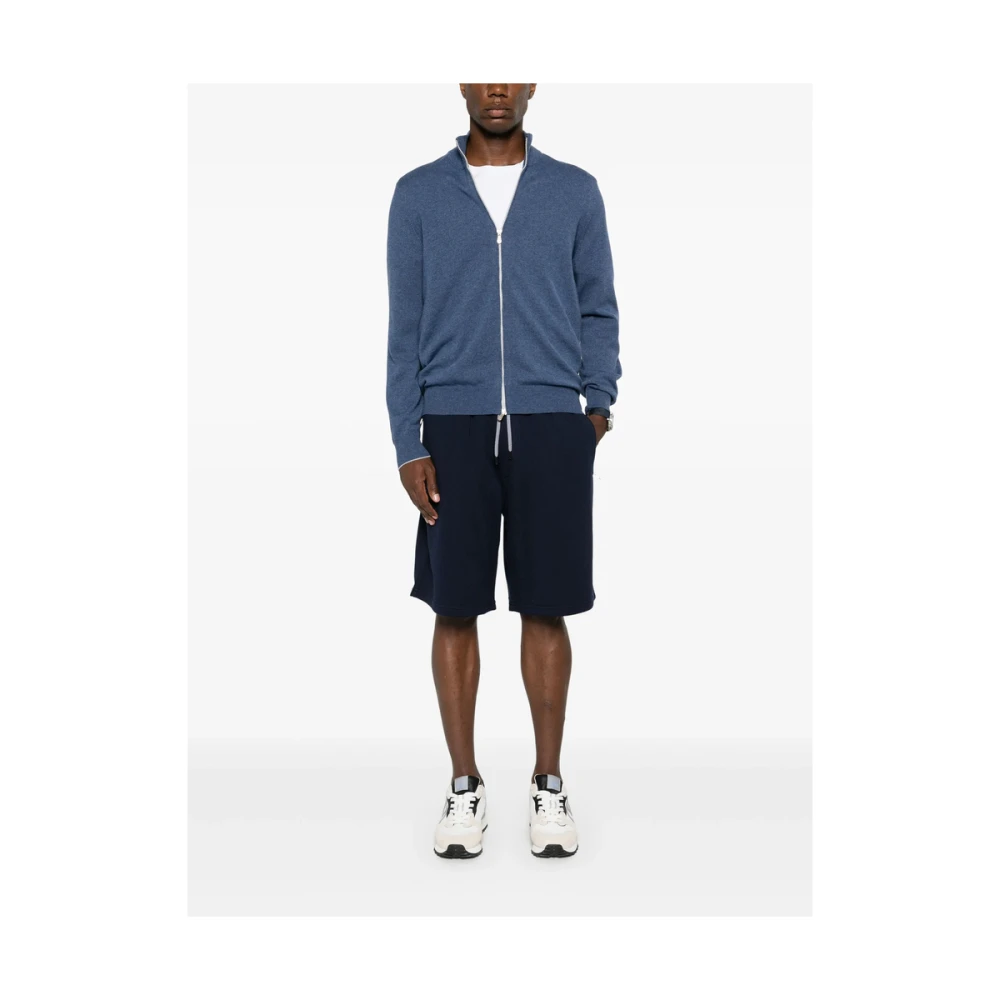 BRUNELLO CUCINELLI Navy Blauwe Jersey Trekkoord Broek Blue Heren