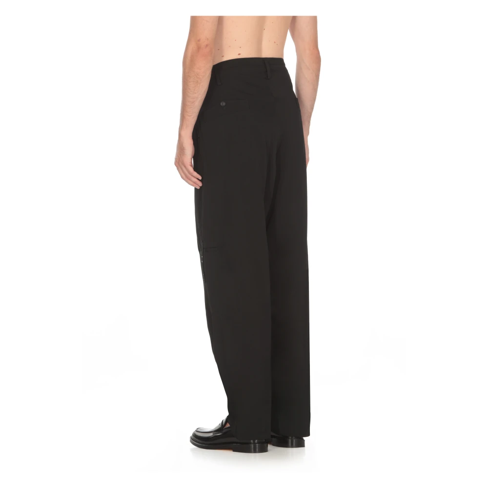 Yohji Yamamoto Zwarte wollen broek met knoopsluiting Black Heren