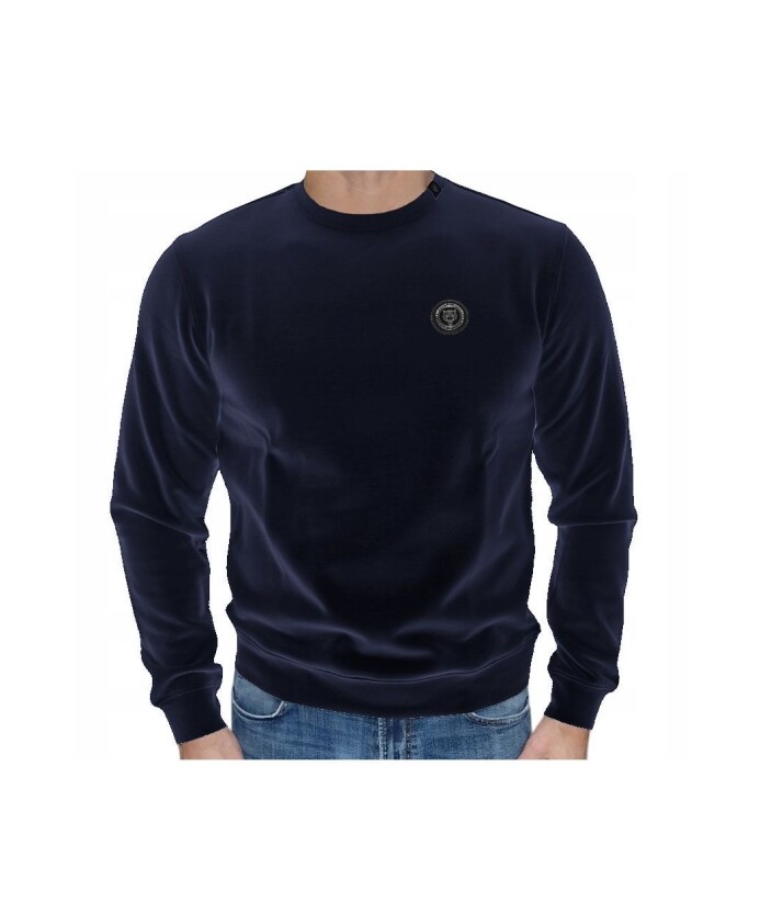 pull-en-coton-bleu-a-col-rond-avec-logo