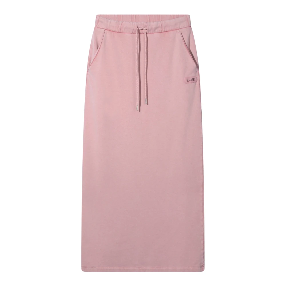 10Days Geborstelde katoenen midi-rok met elastische taille Pink Dames
