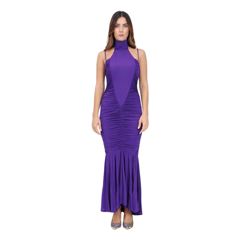 Versace Jeans Couture Mouwloze lange jurk met ruches Purple Dames