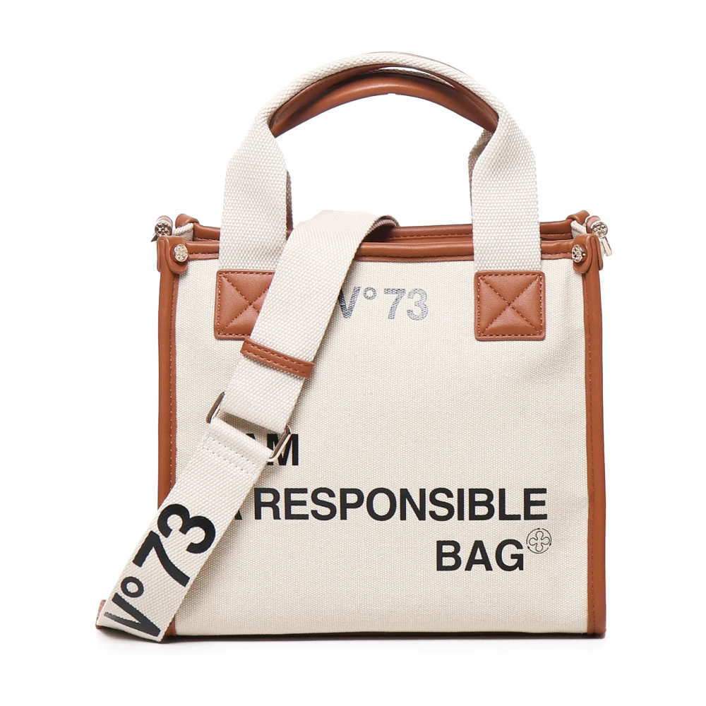 V73 Canvas Handtas met Eco-Leren Inzetstukken Beige Dames
