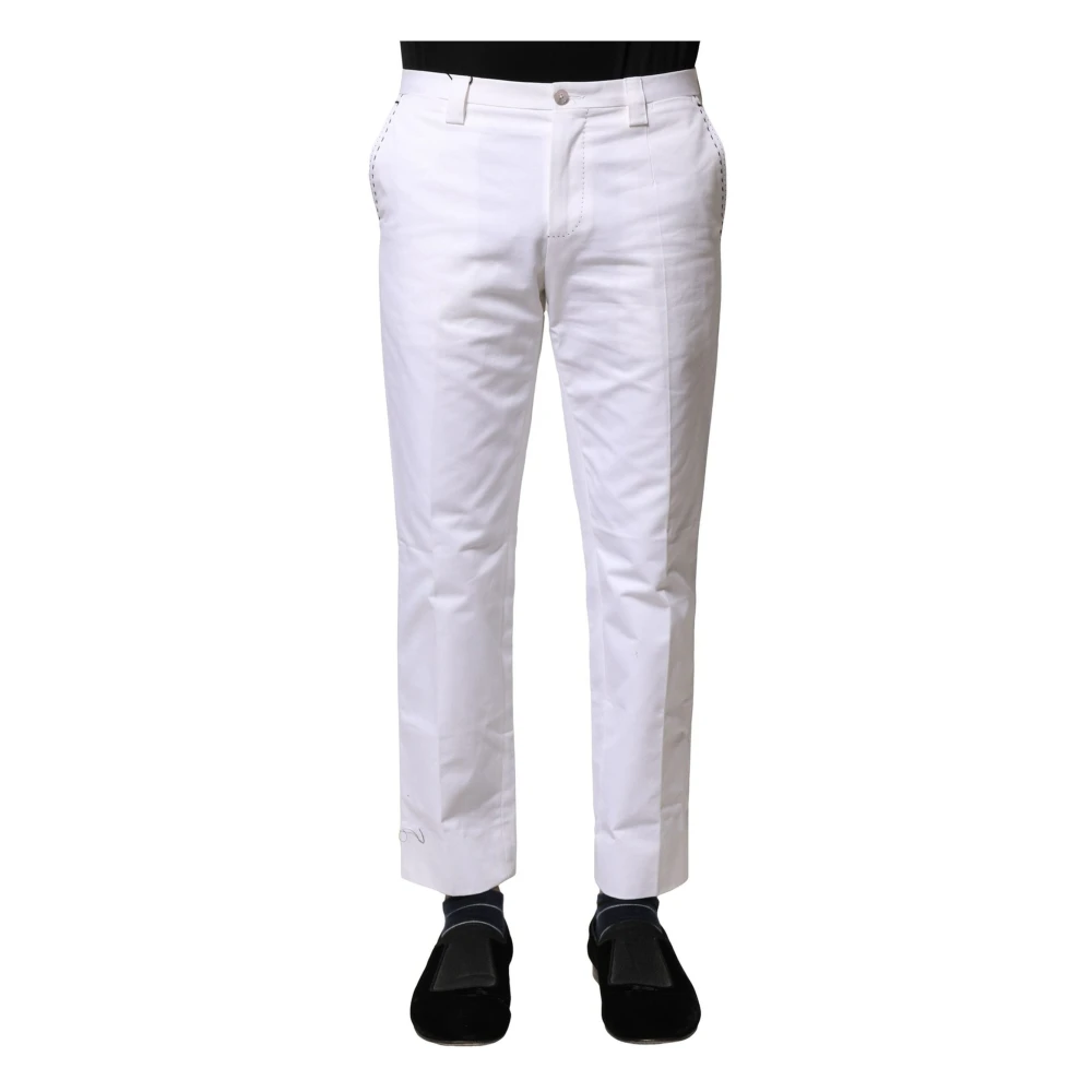 Dolce & Gabbana Men's White Cropped Trousers, S, Cotton Straight Logo Trousers