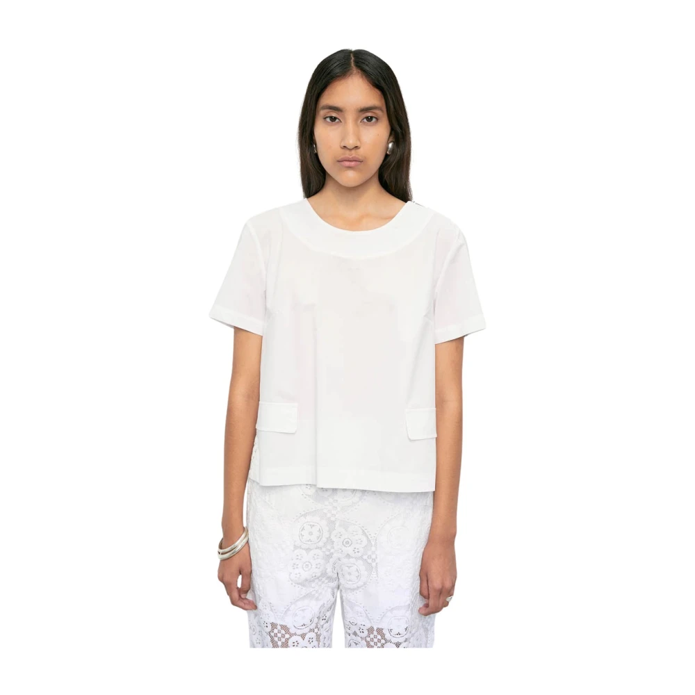 MeiMeiJ Kant Sangallo Ronde Hals Shirt White Dames
