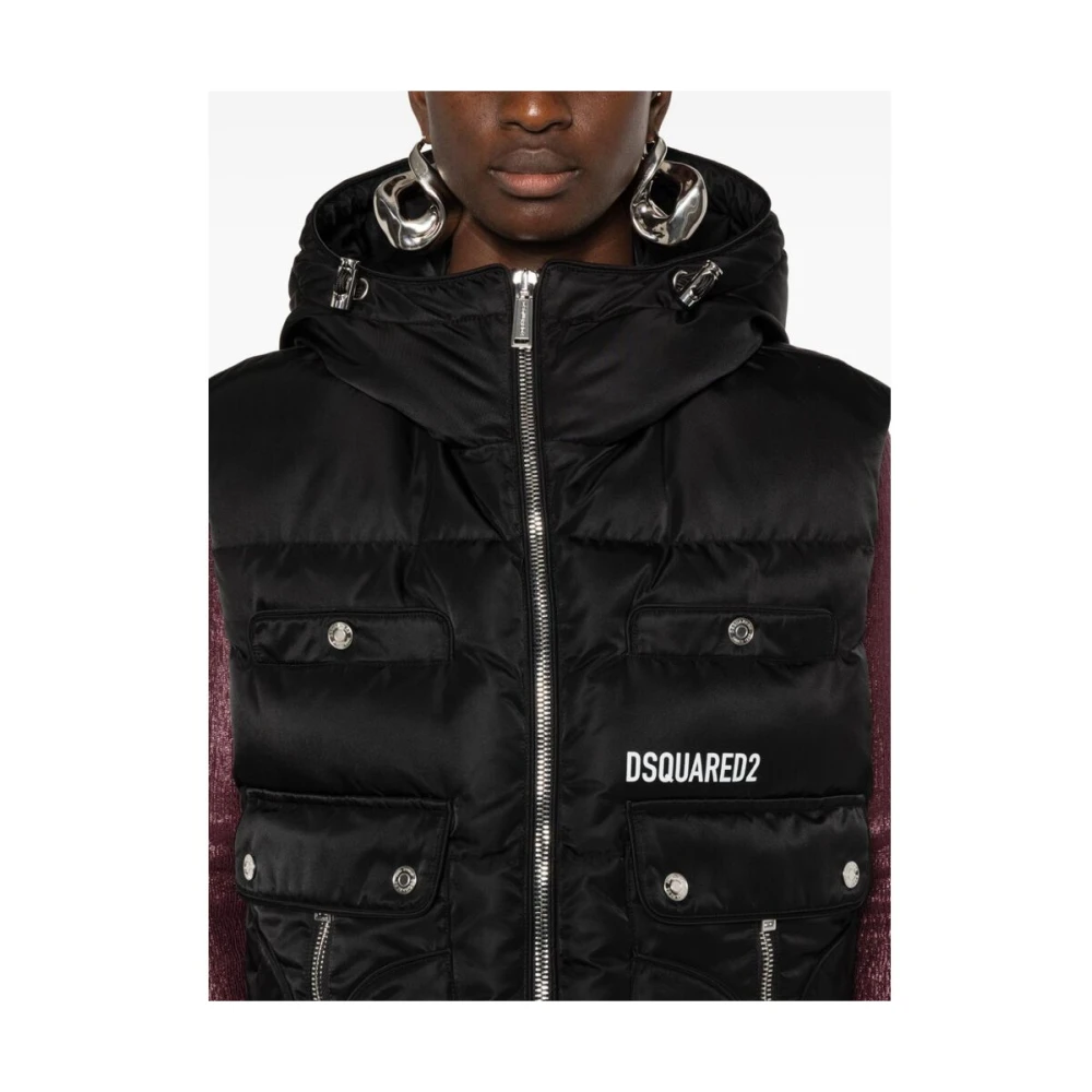 Dsquared2 Zwarte Gewatteerde Hooded Vest Black Dames