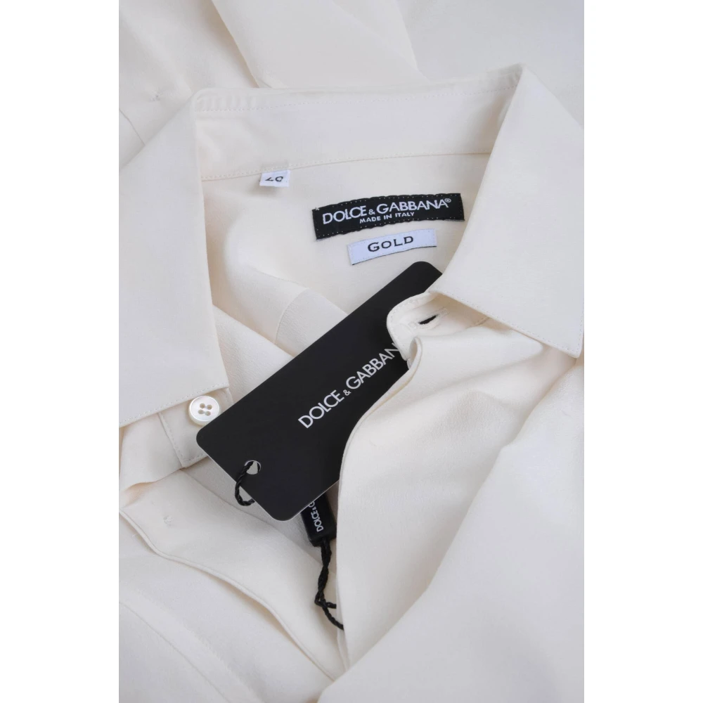 Dolce & Gabbana Zijden Overhemd Lange Mouwen Gold Collection Beige Heren