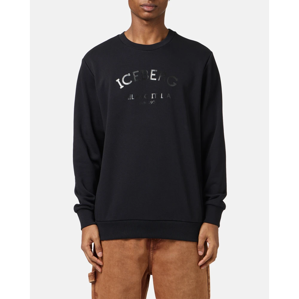 Iceberg Zwarte crewneck slim fit sweatshirt met logo Black Heren