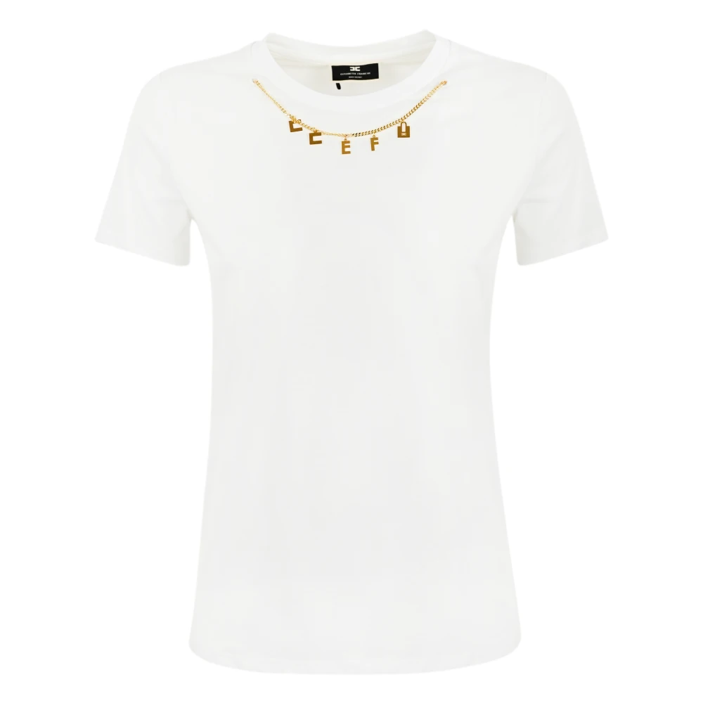 Elisabetta Franchi Katoenen Dames T-shirt met Metalen Ketting White Dames