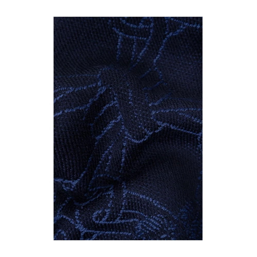 Emporio Armani Grafische Wollen Sjaal in Donkerblauw Blue Heren