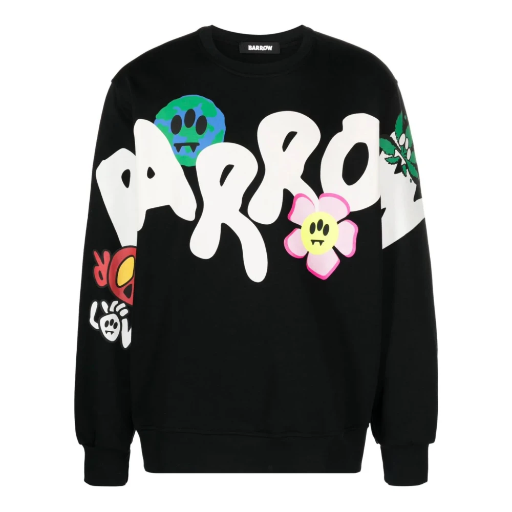 Barrow Zwarte Katoenen Sweatshirt met Logo Print Black Heren